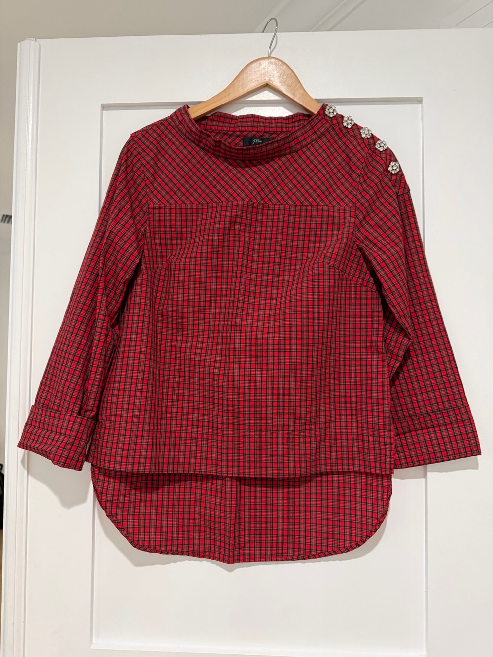 J.Crew Res Plaid Button-Embellished Women's Top, size 0